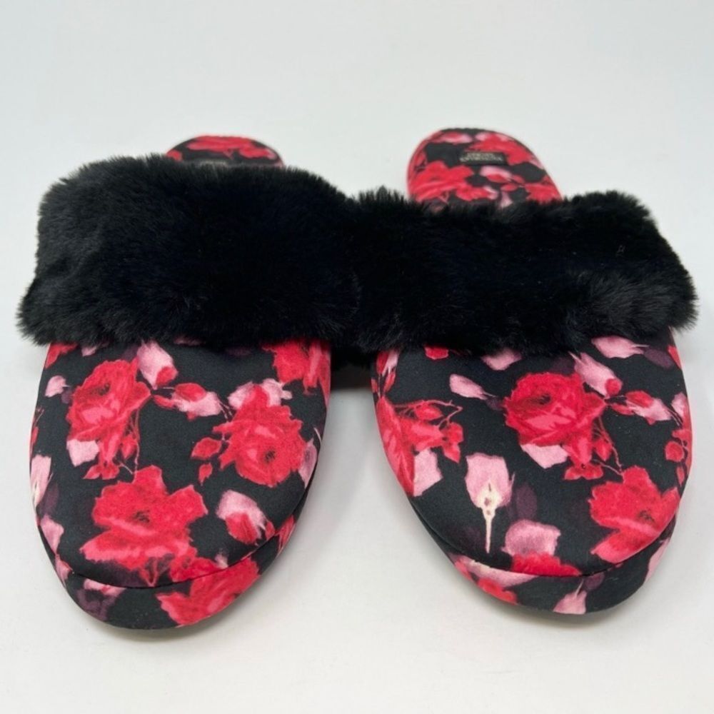 VICTORIA’S Secret Signature Satin Rose Slippers With Faux Fur Size Small - Picture 6 of 9